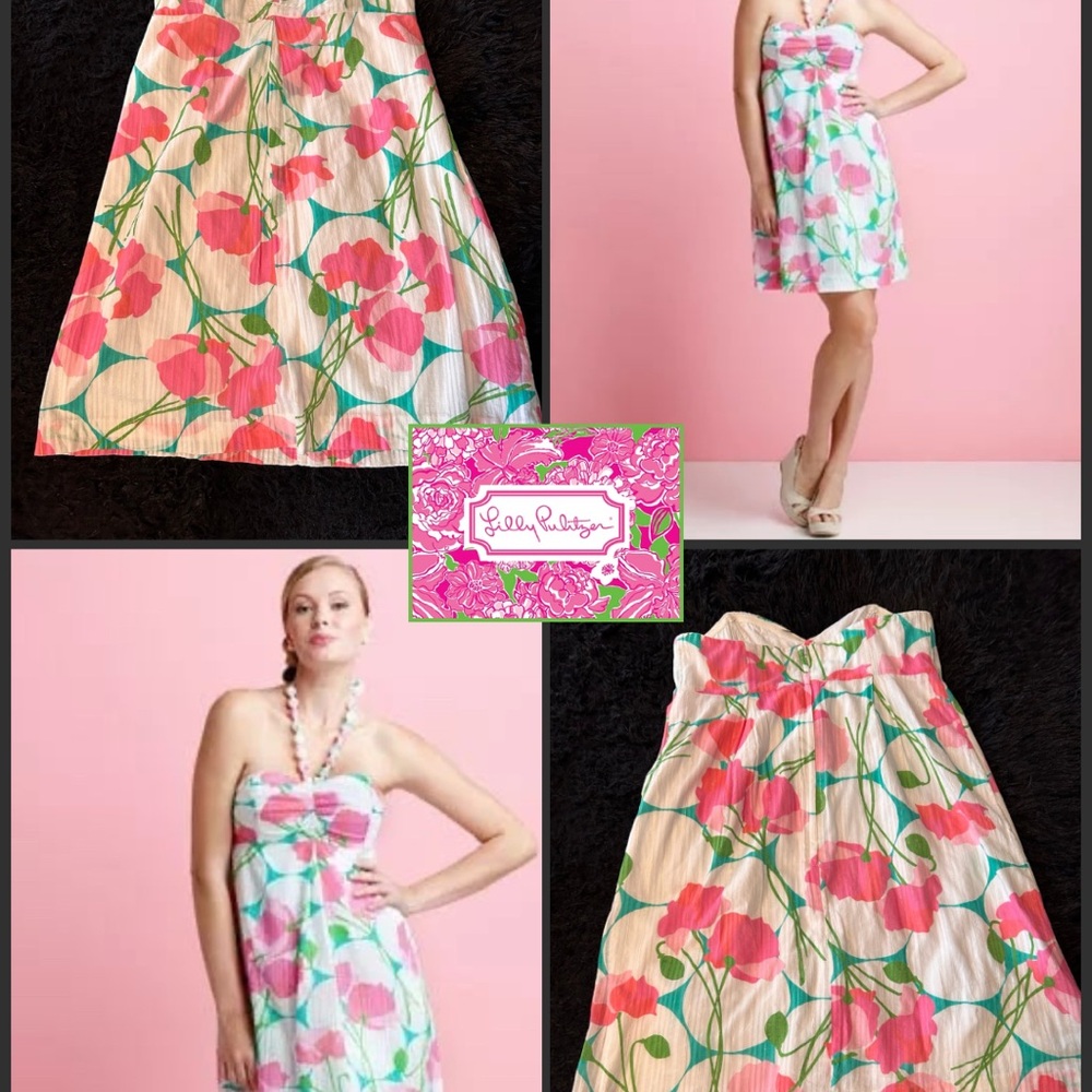 Lilly Pulitzer Pink and Green Strapless Dress Betsey Had Me a Blast Size 4